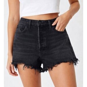 Free People Black Denim Shorts W24 Button Fly Raw Hem Distressed